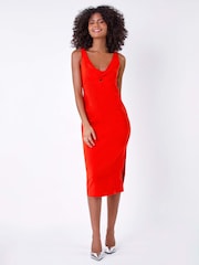 Dusk Orange Cut Out Twist Detail Stretch Dress - Image 2 of 5