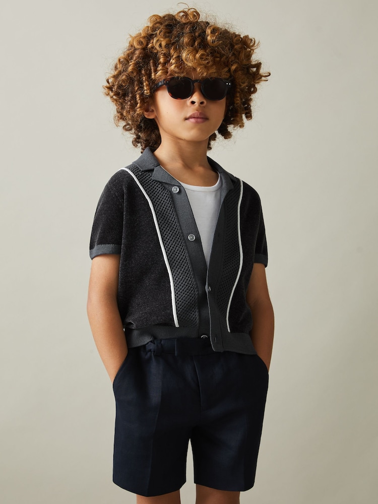 Azul acero - Camisa de terciopelo con cuello cubano y diseño híbrido Meastro de Reiss - Imagen 1 de 4 Azul acero - Camisa de terciopelo con cuello cubano y diseño híbrido Meastro de Reiss - Imagen 1 de 4