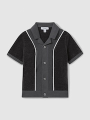 Reiss Steel Blue Meastro 9-13 yrs Hybrid Velour Cuban Collar Shirt - Image 2 of 4