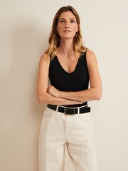 Phase Eight Black Ribbed Jessie V-Neck Cami - Image 1 of 6