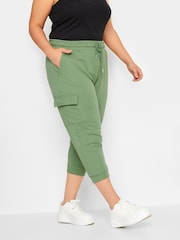 Yours Curve Green Cropped Cargo Joggers - Image 1 of 4
