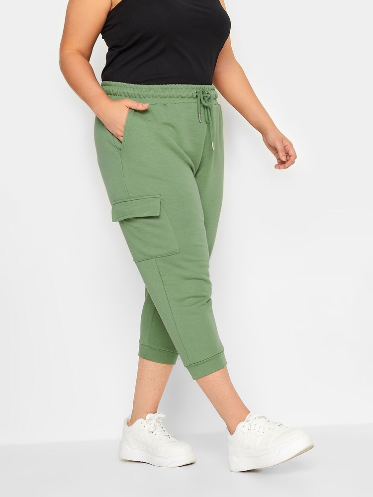 Yours Curve Green Cropped Cargo Joggers - Image 1 of 4