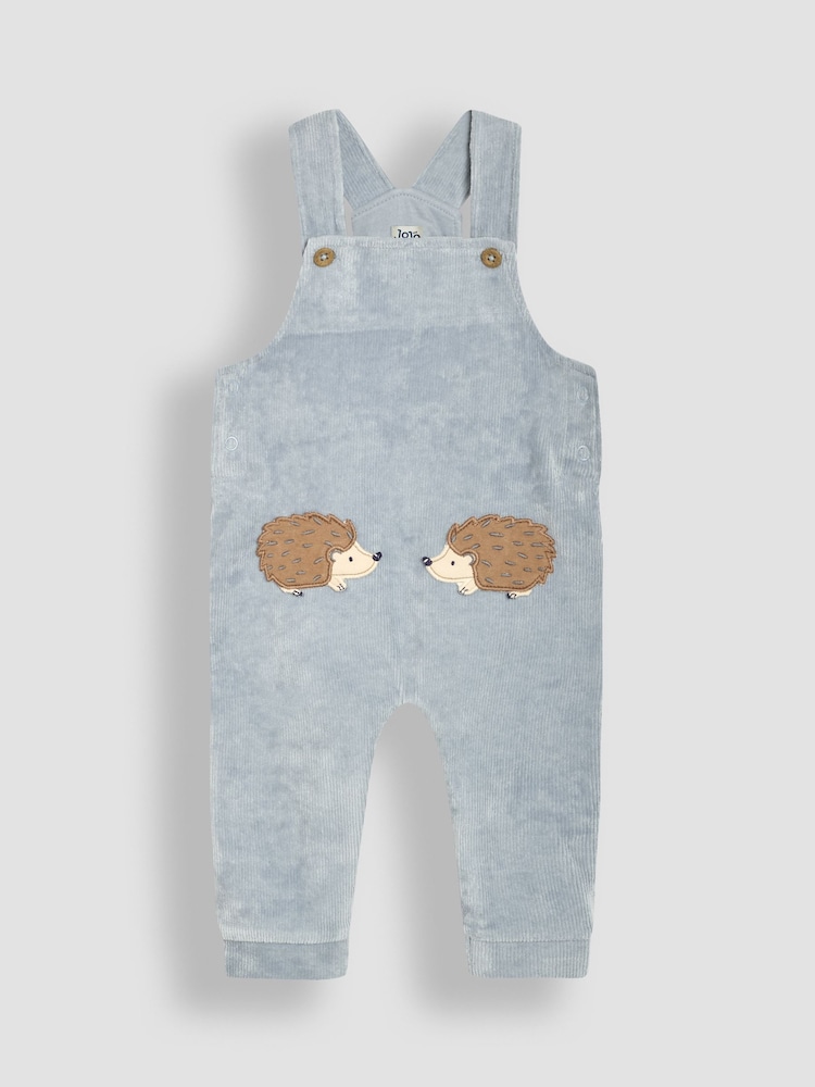 JoJo Maman Bébé Light Blue Hedgehog 2-Piece Velour Appliqué Dungarees & Top Set - Image 2 of 6