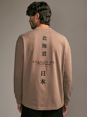 kameno siva - Relaxed Fit dolg rokav; z dolgimi rokavi Heavyweight Back potisk; vzorec Graphic 100% Cotton majica - Slika 1 iz 9