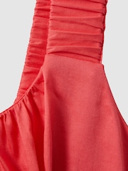 Reiss Coral Liza Cotton Ruched Strap Belted Midi Dress - Image 6 of 6