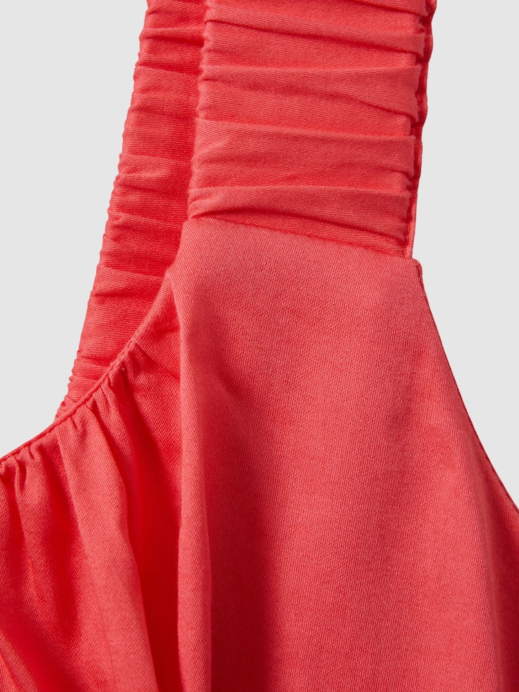 Reiss Coral Liza Cotton Ruched Strap Belted Midi Dress - Image 6 of 6