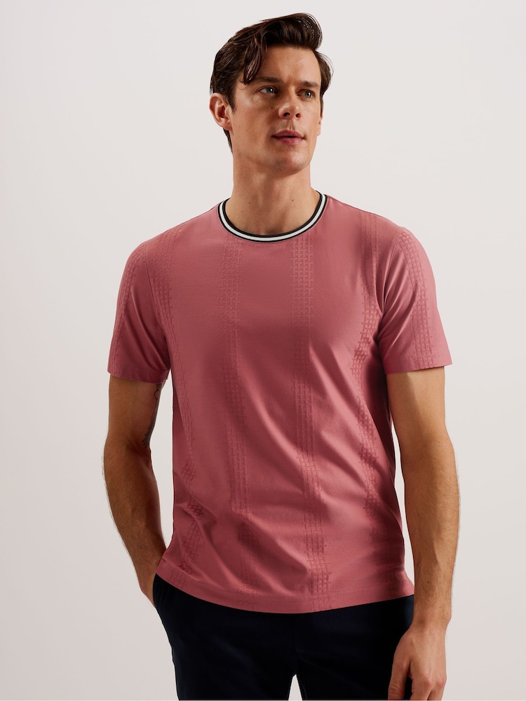 Ted Baker Pink Slim Fit Rousel Jacquard T-Shirt - Image 1 of 6