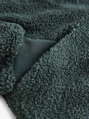 Teal Blue City Graphic Print Relaxed Fit Teddy Borg Fleece Cord Back Longline Crew Neck Sweatshirt - Image 7 of 7