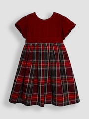 JoJo Maman Bébé Red Check & Velvet Party Dress - Image 1 of 3