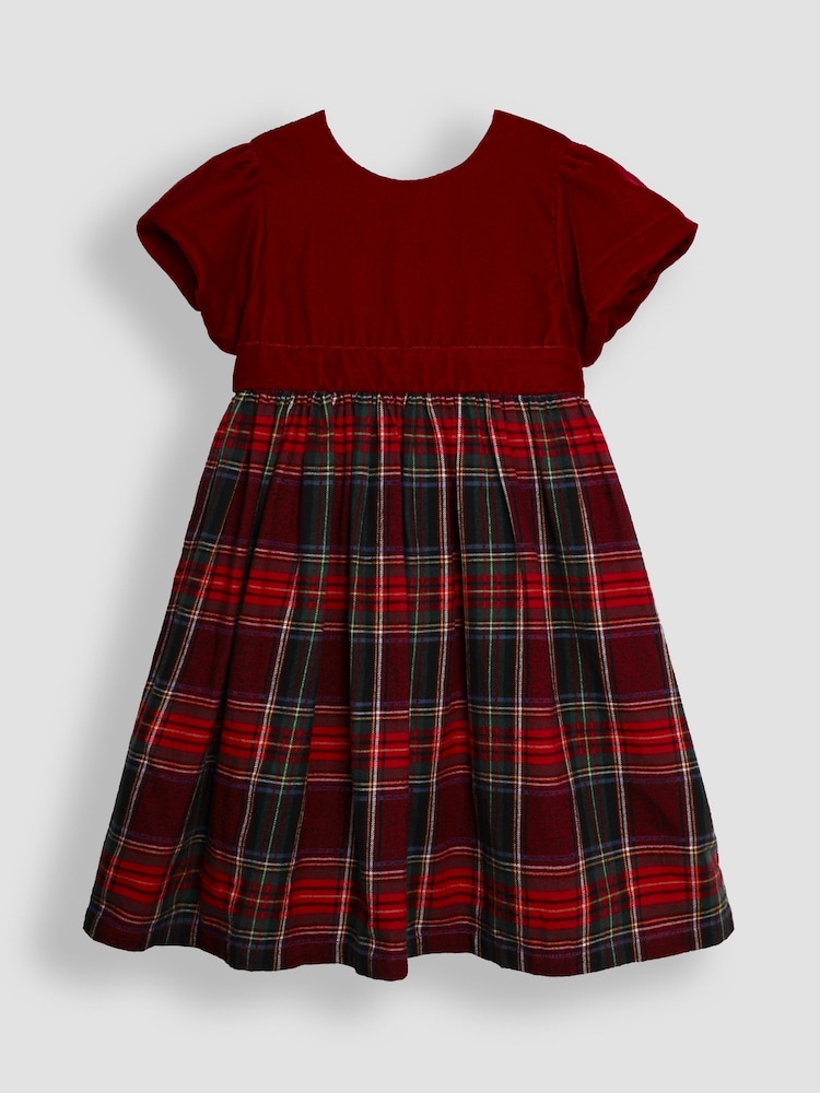 JoJo Maman Bébé Red Check & Velvet Party Dress - Image 1 of 3