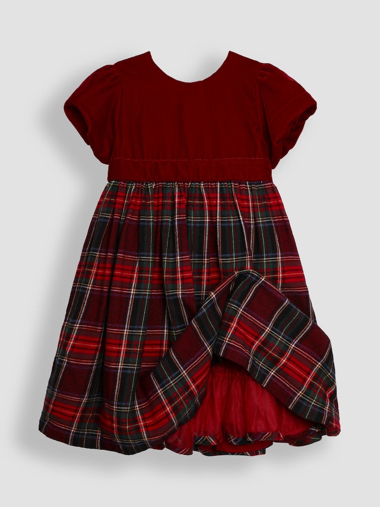JoJo Maman Bébé Red Check & Velvet Party Dress - Image 2 of 3
