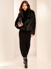 Lipsy Black Faux Fur Shawl Collar Coat - Image 5 of 6