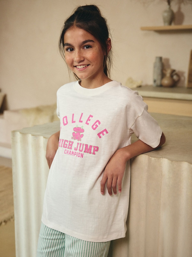 Green/Ecru White Woven Bottom Stripe Pyjamas 1 Pack (3-16yrs) - Image 3 of 9