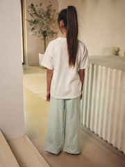 Green/Ecru White Woven Bottom Stripe Pyjamas 1 Pack (3-16yrs) - Image 4 of 9