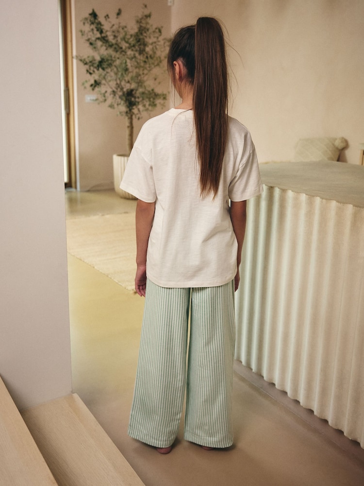 Green/Ecru White Woven Bottom Stripe Pyjamas 1 Pack (3-16yrs) - Image 4 of 9