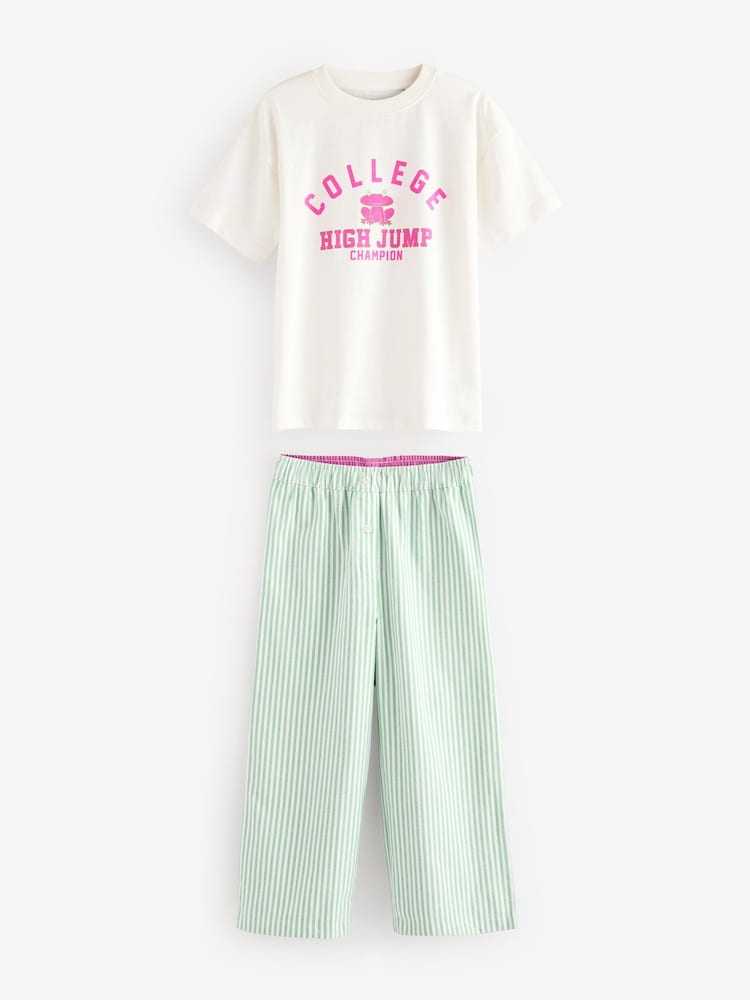 Green/Ecru White Woven Bottom Stripe Pyjamas 1 Pack (3-16yrs) - Image 6 of 9