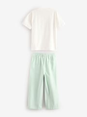Green/Ecru White Woven Bottom Stripe Pyjamas 1 Pack (3-16yrs) - Image 7 of 9