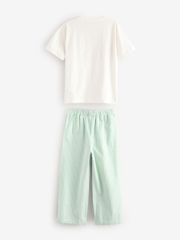 Green/Ecru White Woven Bottom Stripe Pyjamas 1 Pack (3-16yrs) - Image 7 of 9