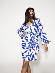 JDY Blue Leaf Print Wrap Mini Dress - Image 1 of 8