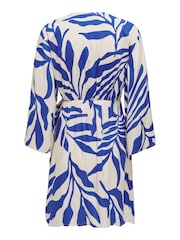 JDY Blue Leaf Print Wrap Mini Dress - Image 8 of 8