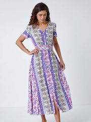 Roman Purple Abstract Print Button Maxi Dress - Image 1 of 5