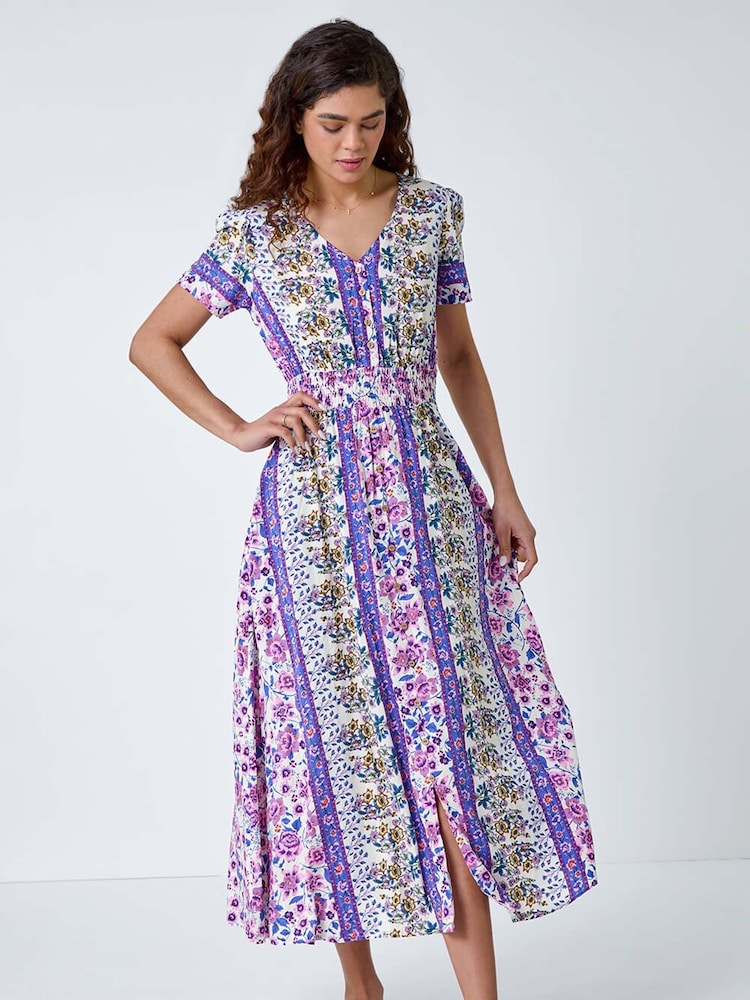 Roman Purple Abstract Print Button Maxi Dress - Image 1 of 5