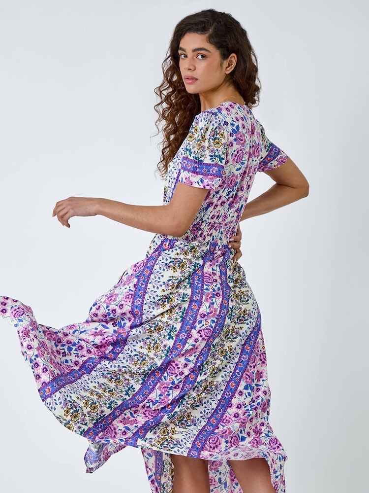 Roman Purple Abstract Print Button Maxi Dress - Image 2 of 5