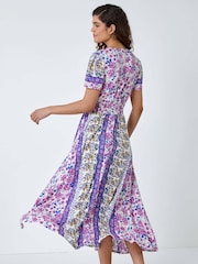 Roman Purple Abstract Print Button Maxi Dress - Image 3 of 5