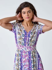 Roman Purple Abstract Print Button Maxi Dress - Image 4 of 5