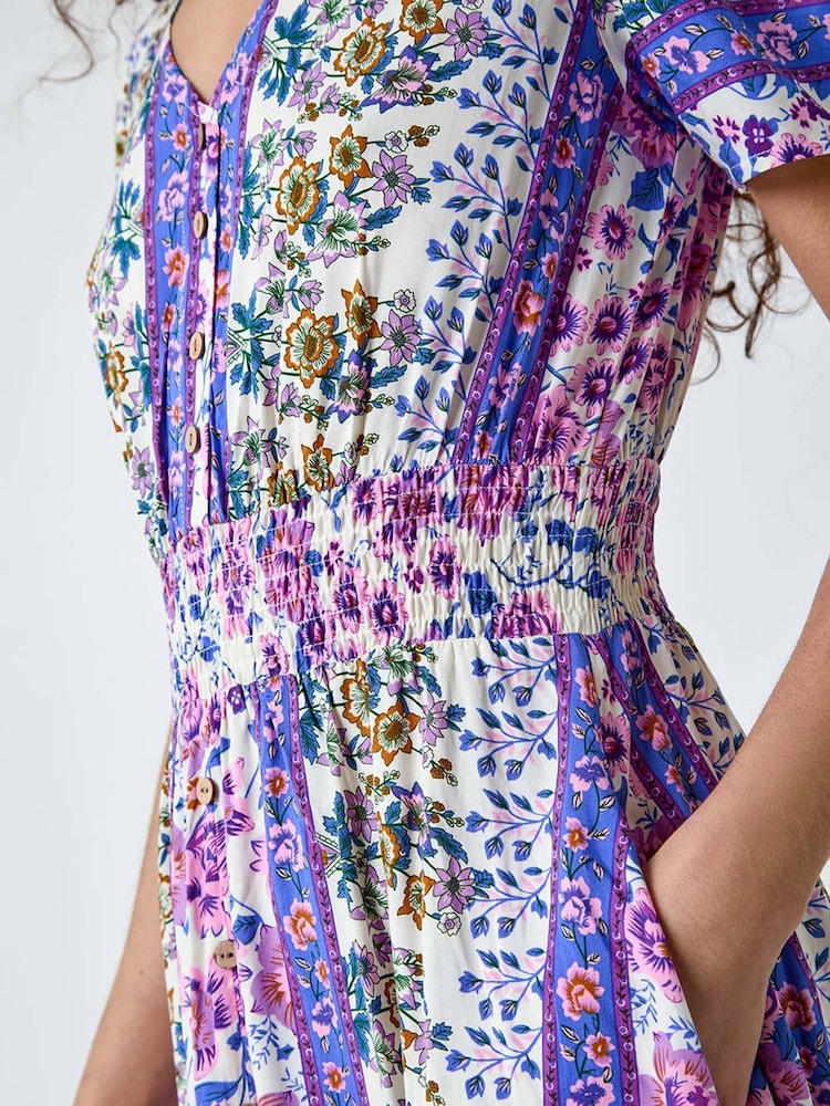 Roman Purple Abstract Print Button Maxi Dress - Image 5 of 5