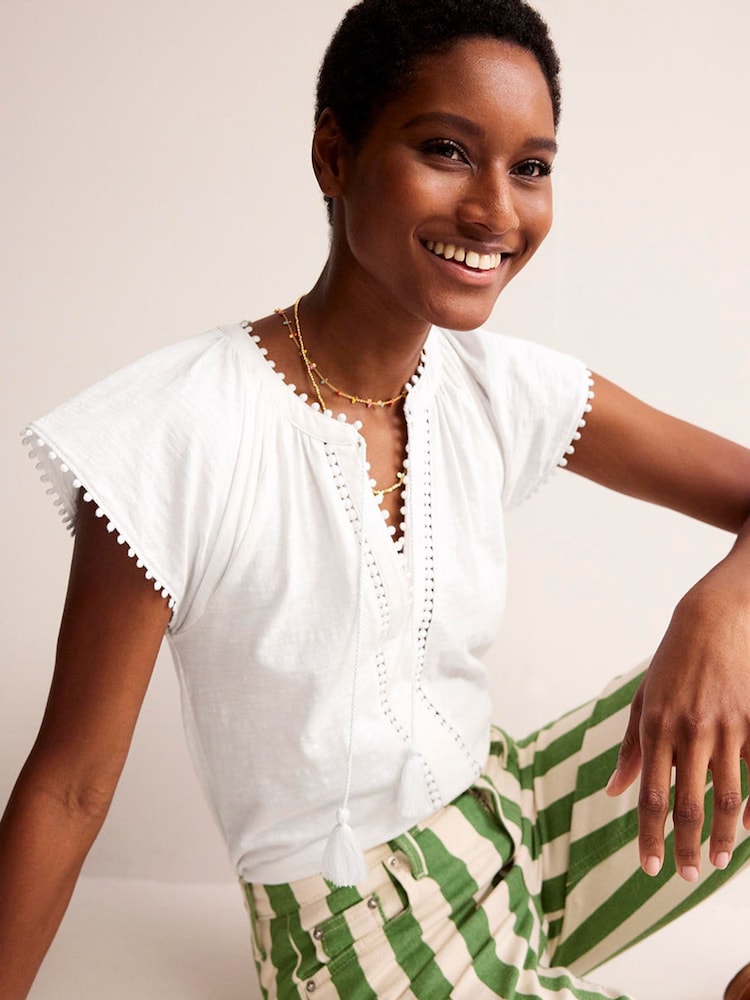 Boden White Millie Trim Detail Top - Image 1 of 5 Boden White Millie Trim Detail Top - Image 1 of 5