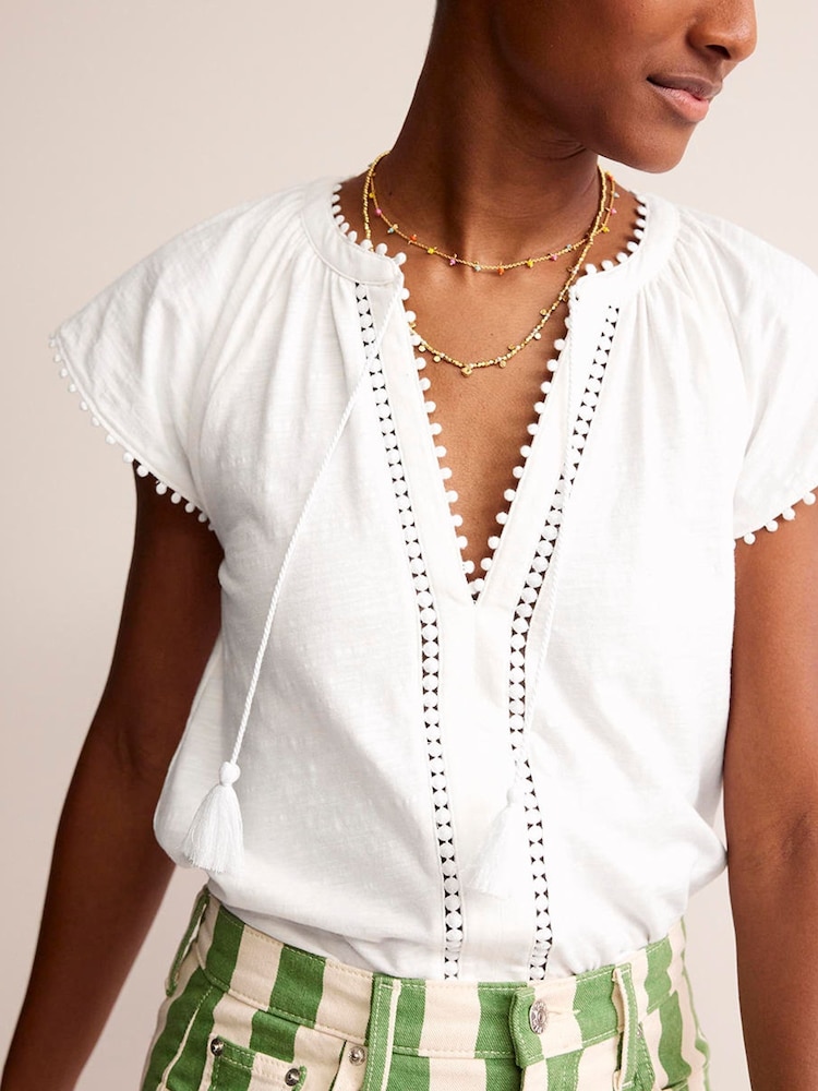 Boden White Millie Trim Detail Top - Image 2 of 5 Boden White Millie Trim Detail Top - Image 2 of 5