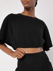 Apricot Black Smocked Waistband Palazzo 100% Cotton Trousers - Image 3 of 4