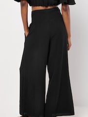 Apricot Black Smocked Waistband Palazzo 100% Cotton Trousers - Image 4 of 4