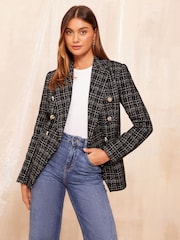Friends Like These Black Boucle Double Breasted Blazer - Image 1 of 4