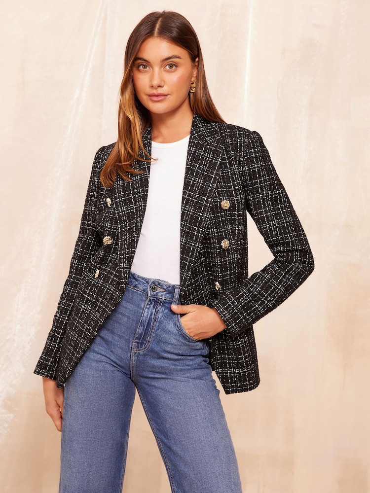 Friends Like These Black Boucle Double Breasted Blazer - Image 1 of 4