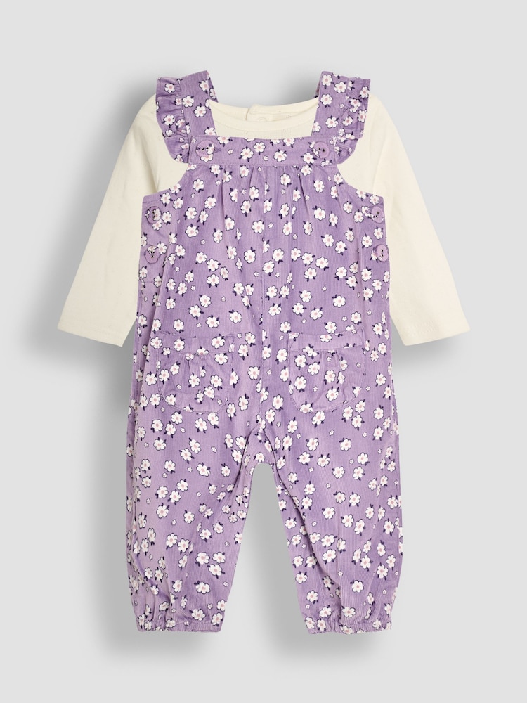 JoJo Maman Bébé Lilac Daisy Floral Cord Dungarees And Top Set - Image 1 of 6