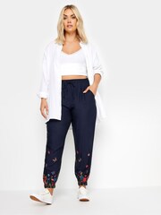 Yours Curve Navy Blue Butterfly Print Border Joggers - Image 2 of 6