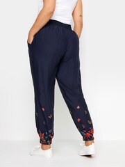 Yours Curve Navy Blue Butterfly Print Border Joggers - Image 3 of 6