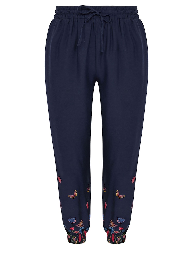 Yours Curve Navy Blue Butterfly Print Border Joggers - Image 6 of 6 Yours Curve Navy Blue Butterfly Print Border Joggers - Image 6 of 6