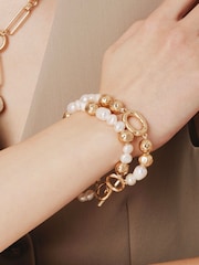 Bibi Bijoux Gold Tone Pearl Elegance Real Pearl Layered Bracelet - Image 4 of 4