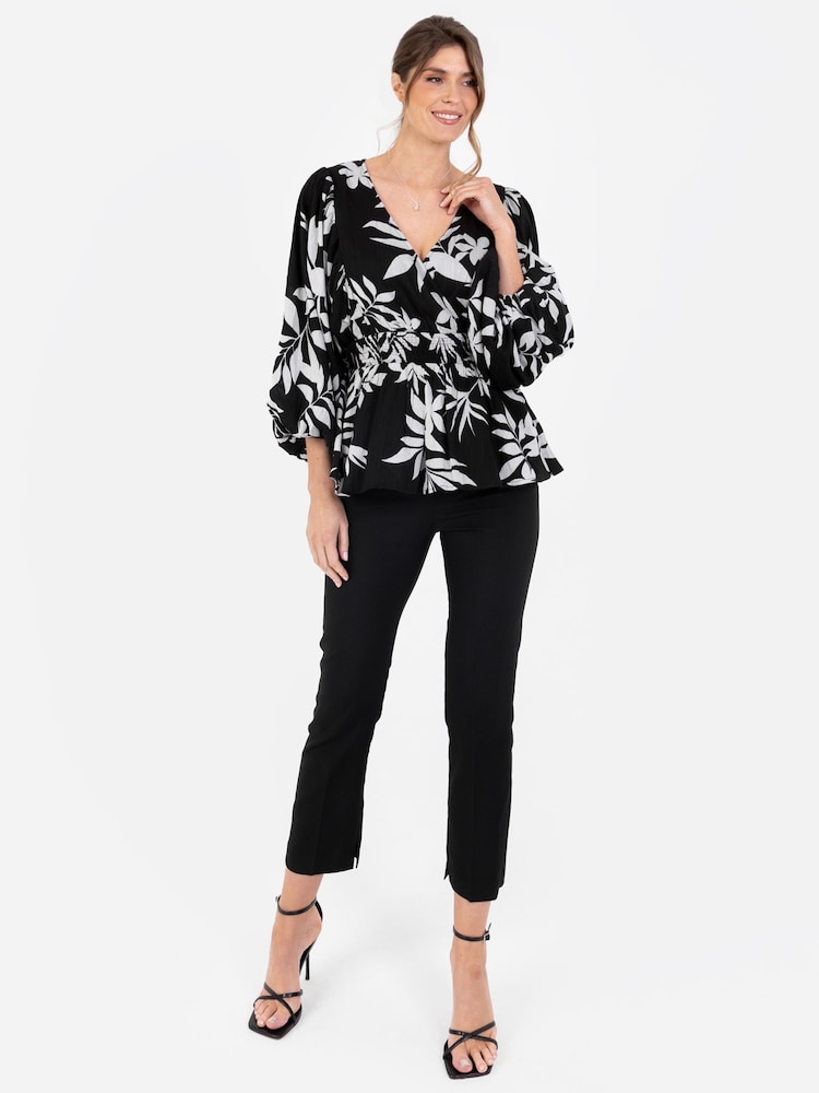 Lovedrobe Balloon Sleeve Peplum Hem Black Top - Image 1 of 5