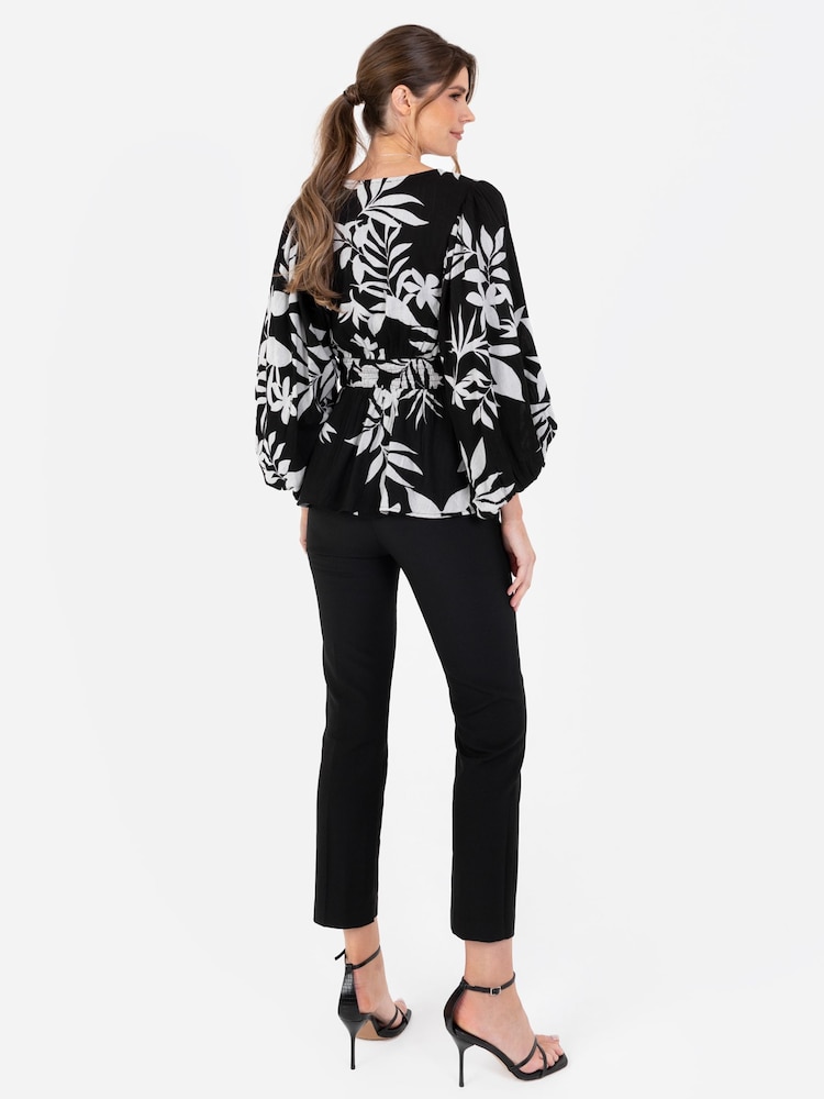 Lovedrobe Balloon Sleeve Peplum Hem Black Top - Image 2 of 5