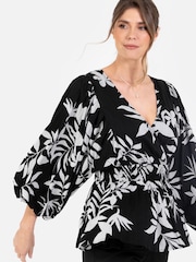 Lovedrobe Balloon Sleeve Peplum Hem Black Top - Image 3 of 5