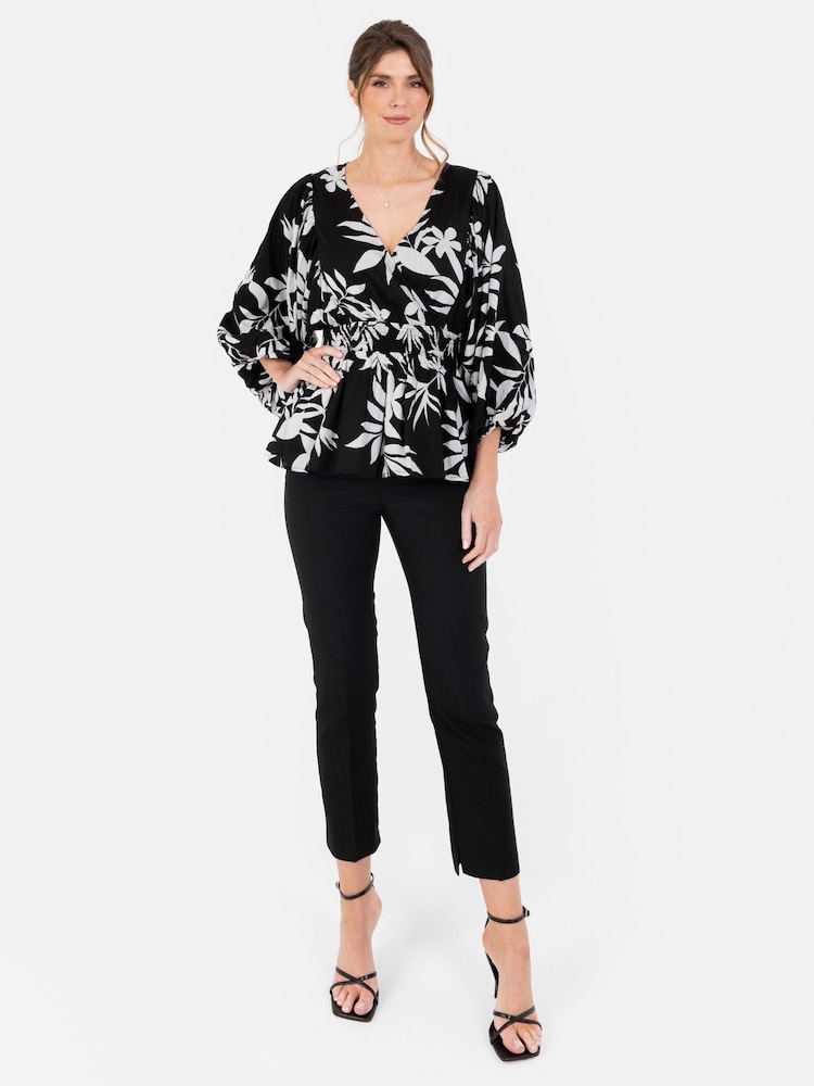 Lovedrobe Balloon Sleeve Peplum Hem Black Top - Image 5 of 5