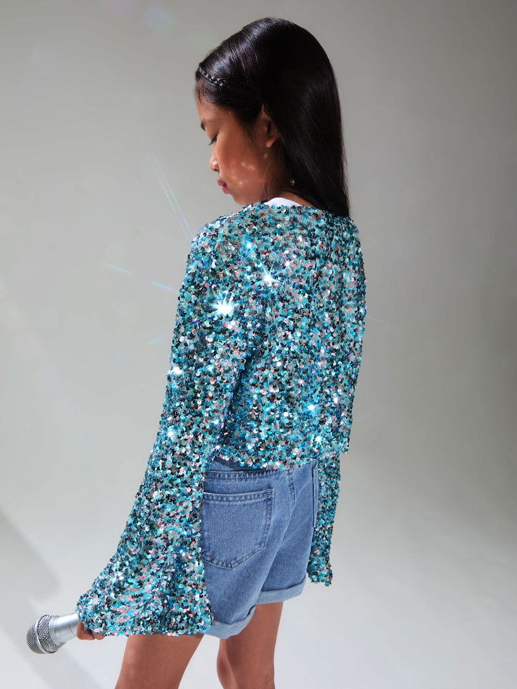 Lipsy Blue Sequin Sparkle Cropped Blazer (5-16yrs) - Image 4 of 4 Lipsy Blue Sequin Sparkle Cropped Blazer (5-16yrs) - Image 4 of 4