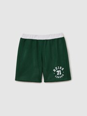 Reiss Dark Green/Optic White Clifton 13-14 yrs Airtex Reversible Basketball Shorts - Image 1 of 6