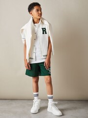 Reiss Dark Green/Optic White Clifton 13-14 yrs Airtex Reversible Basketball Shorts - Image 2 of 6