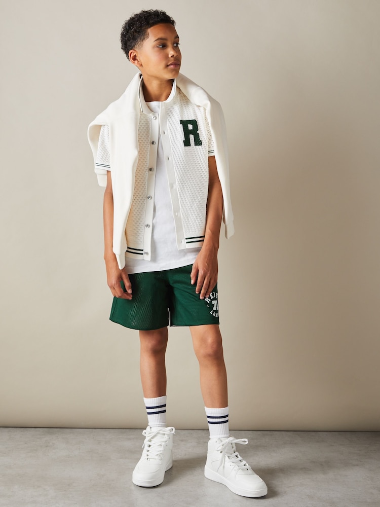 Reiss Dark Green/Optic White Clifton 13-14 yrs Airtex Reversible Basketball Shorts - Image 2 of 6