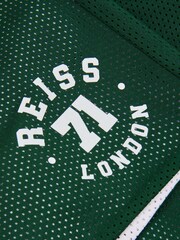 Reiss Dark Green/Optic White Clifton 13-14 yrs Airtex Reversible Basketball Shorts - Image 6 of 6